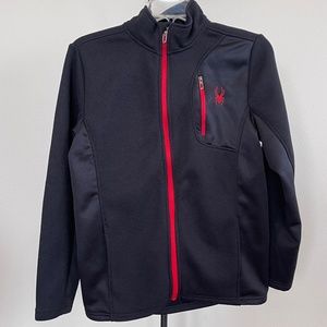 Spyder Fleece Lined Jacket Boys XL 18-20 Black Red Waffle Full Zip Excellent